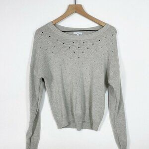 Gap Long Sleeve Pullover Sweater Womens S Gray Wool Blend Crew Neck Cut-out